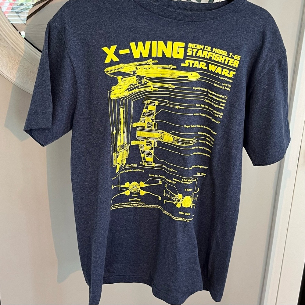 Star Wars X-Wing Diagram Blue T-Shirt Size Medium blue gray nice yellow graphic